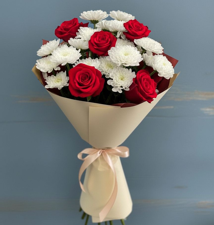 Букет цветов из: Розы и Хризантемы в Большое Гридино