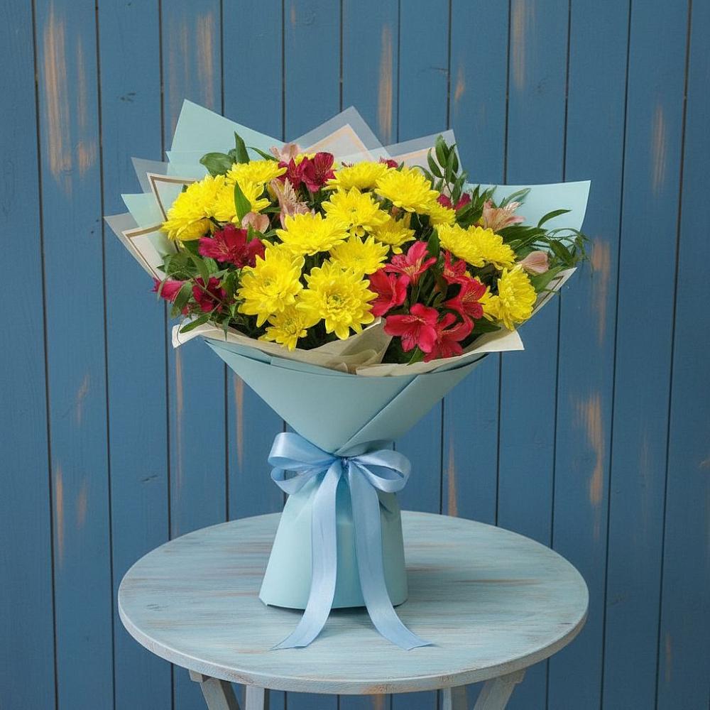Букет цветов из: Альстромерии и Хризантемы в Большое Гридино