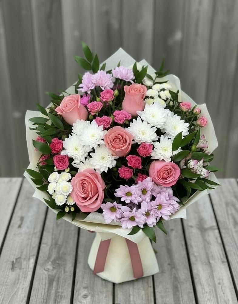 Букет цветов из: Альстромерии, Гвоздики, Розы и Хризантемы в Большое Гридино