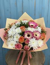 Букет цветов из:  Розы, Герберы и Хризантемы в Большое Гридино