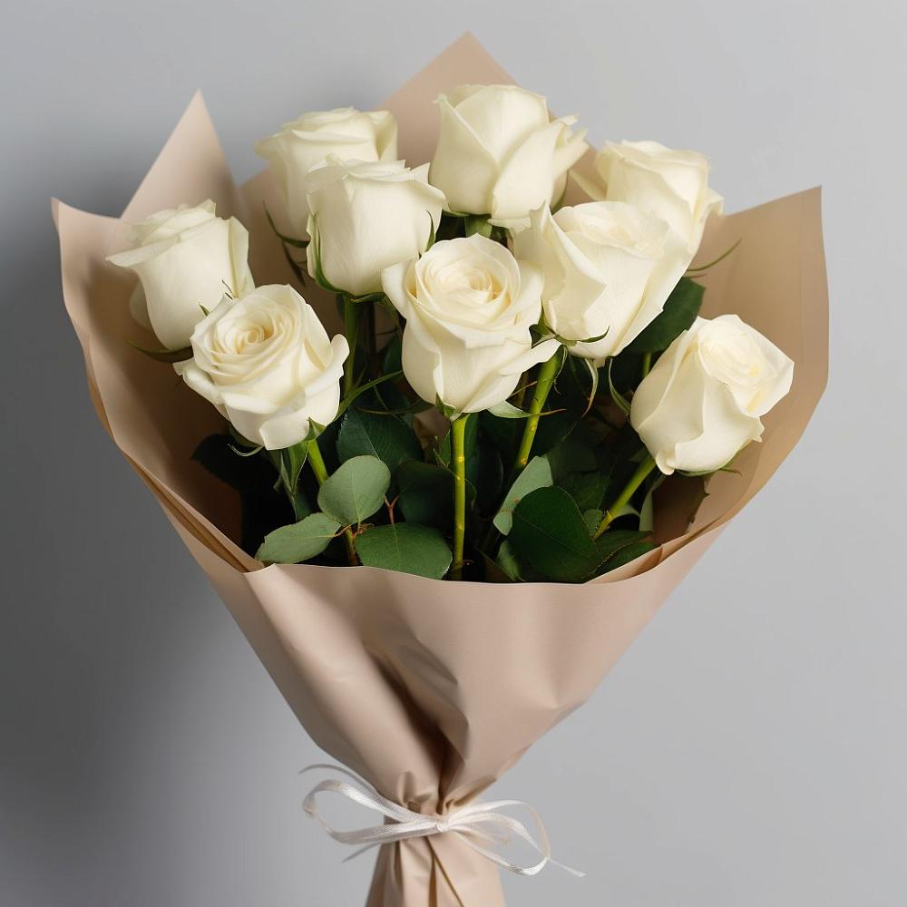 Букет 9 Белых роз Эдлесс Лав в Большое Гридино