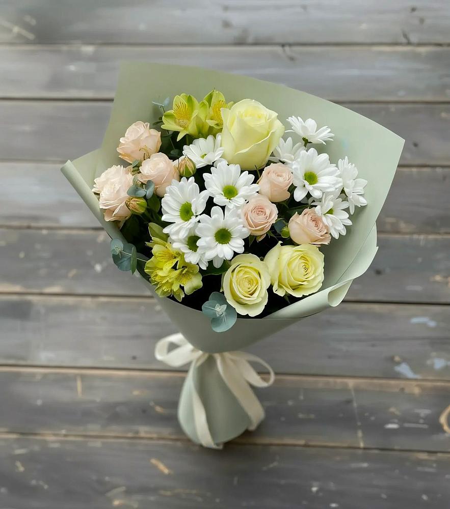 Букет цветов из: Альстромерии, Розы и Хризантемы в Большое Гридино