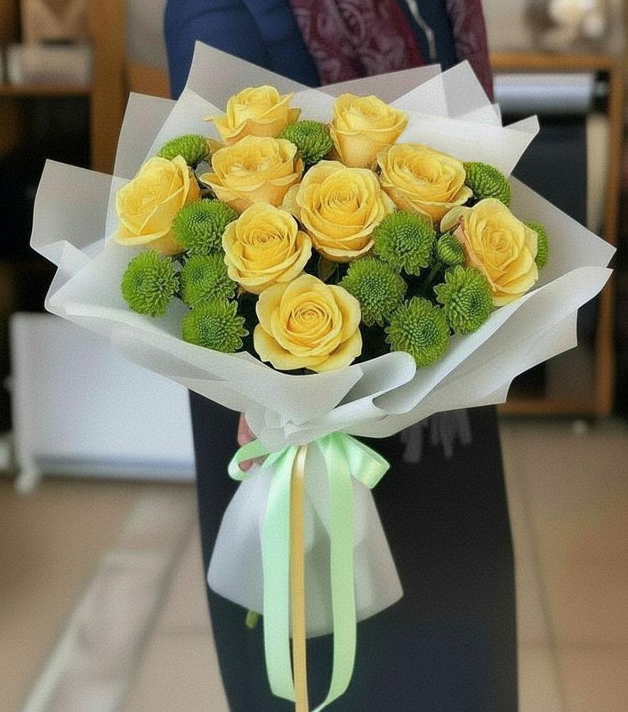 Букет цветов из: Хризантемы и Розы в Большое Гридино