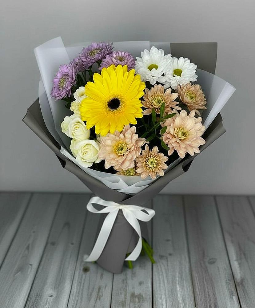 Букет цветов из: Розы, Герберы и Хризантемы в Большое Гридино