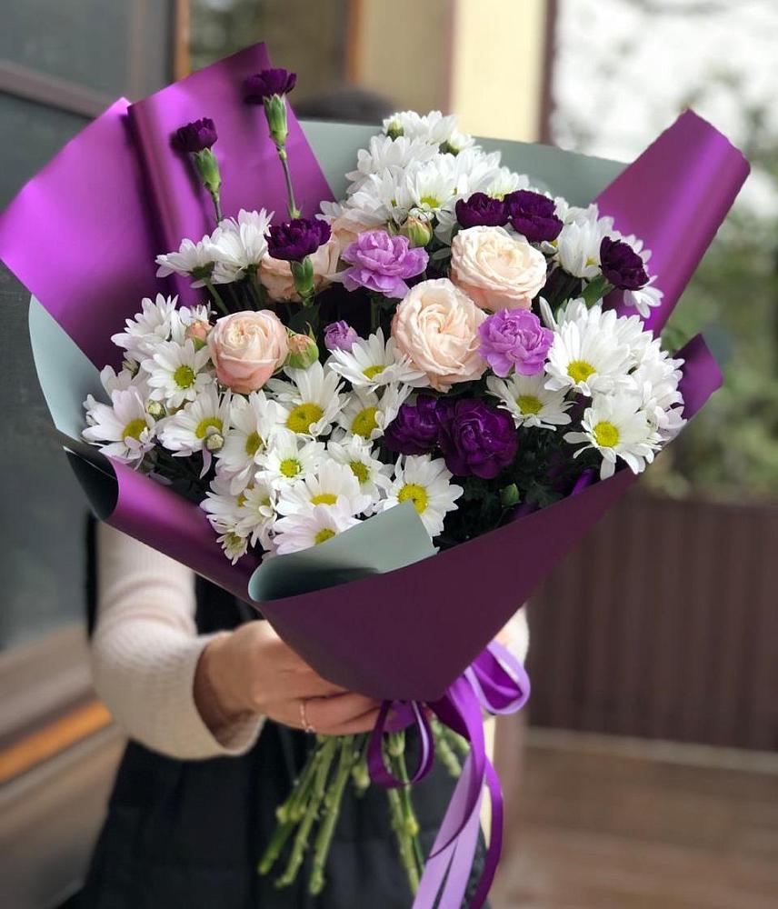 Букет цветов из: Хризантемы, Гвоздики и Розы в Большое Гридино