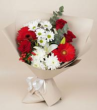 Букет цветов из:  Розы, Хризантемы, Герберы и Лилии в Большое Гридино