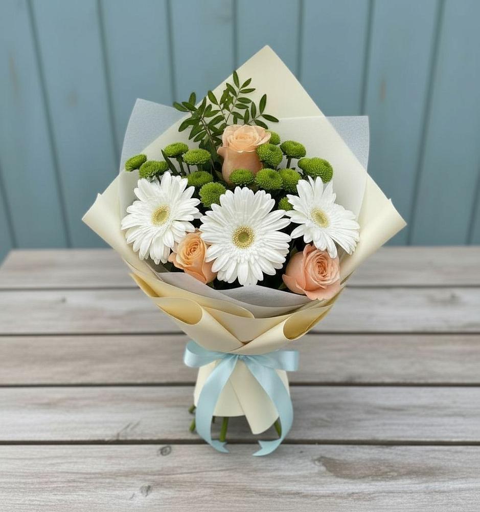 Букет цветов из: Герберы, Розы и Хризантемы в Большое Гридино