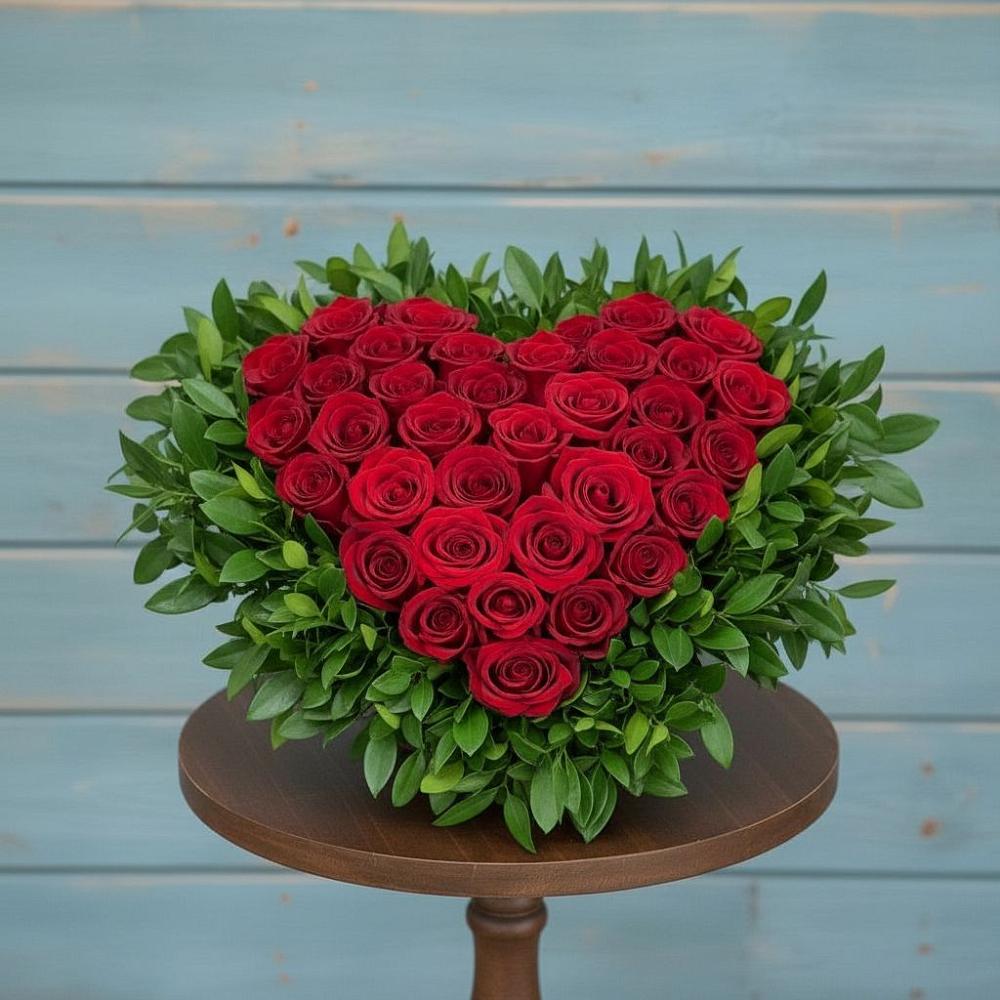 Цветочная композиция из Розы в виде сердца в Большое Гридино