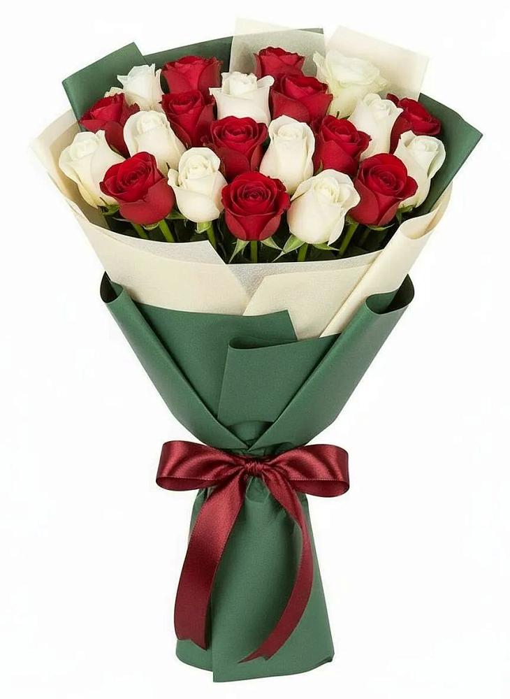 Букет Микс из красных и белых роз в Большое Гридино