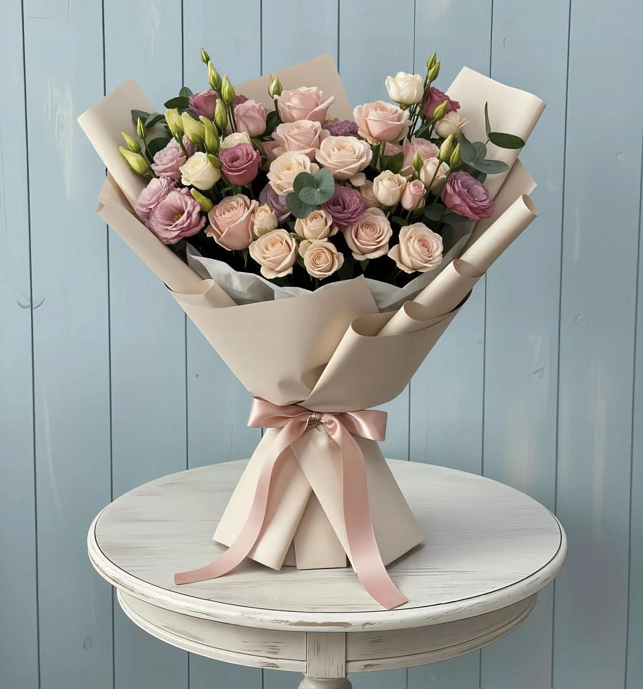 Букет цветов из: Розы и Лизиантусы в Большое Гридино