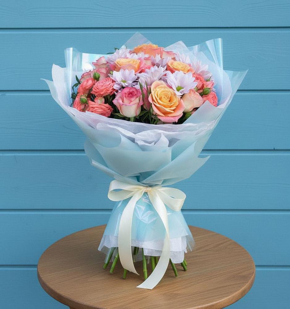 Букет цветов из: Хризантемы и Розы в Большое Гридино