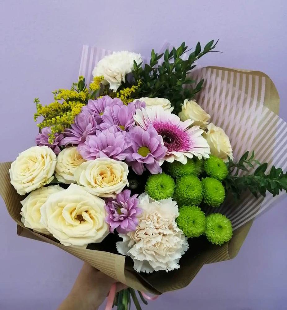 Букет цветов из: Хризантемы, Розы, Гвоздики и Герберы в Большое Гридино