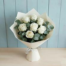Букет Белые розы в Эвкалипте в Большое Гридино
