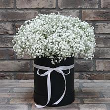 Цветочная композиция из Гипсофила в шляпной коробке в Большое Гридино