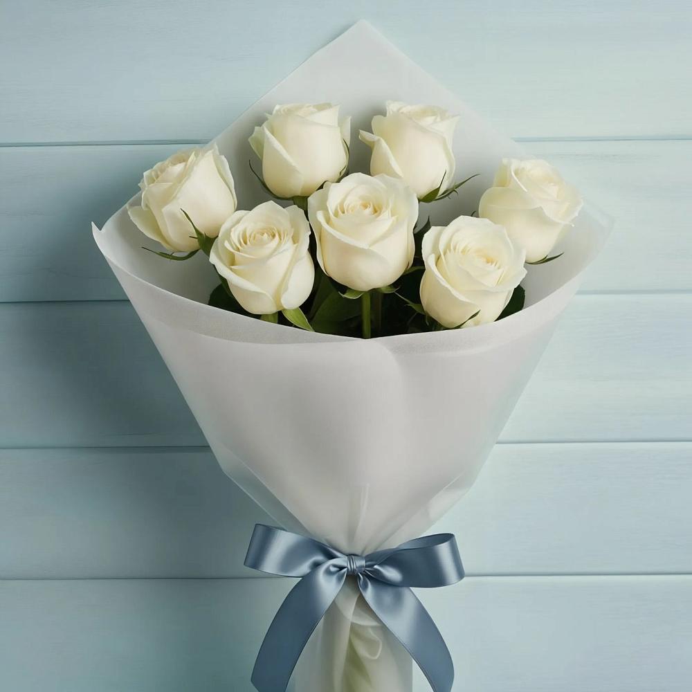 Букет 7 Белых роз Эдлесс Лав в Большое Гридино